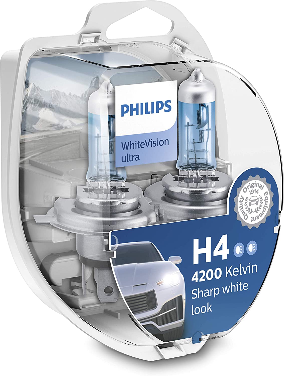 Philips Automotive Lighting Whitevision Ultra Effetto Xenon H4 Lampada  Fari, 4.200K